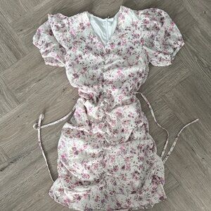 Floral Pink Puff Sleeve Dress Dazy Size M